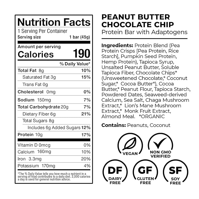 Laird Superfood Functional Protein Bars – Protein Bar but Better with Real Ingredients Functional Mushrooms 10g Plant-Based Protein 6g Fiber - Non-GMO - 5 Flavor Variety Pack 10 Count (Pack of 1)