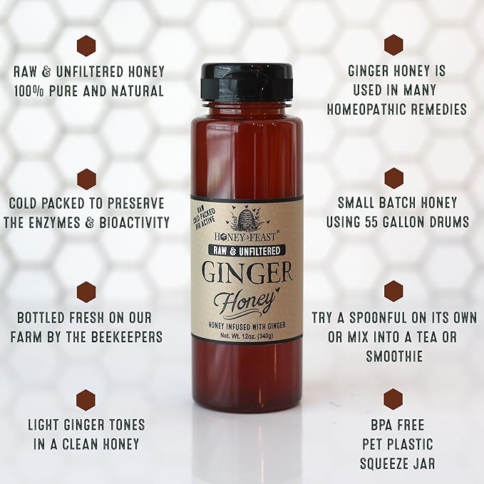HONEY FEAST Best Sellers Trio – Gourmet Gift Set with 12oz Manuka Infused with Propolis Orange Blossom and Ginger Honey – For Tea Cooking and Gift Giving