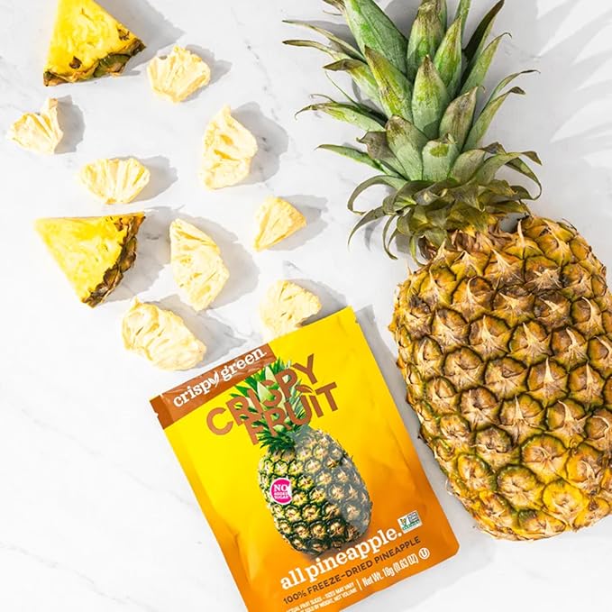 Crispy Green Freeze-Dried Pineapple Fruit Snacks 0.63 Oz (Pack of 12) 100% Pure Fruit All-Natural No Added Sugar Single-Serve Bags for Healthy Snacks &amp School Lunches