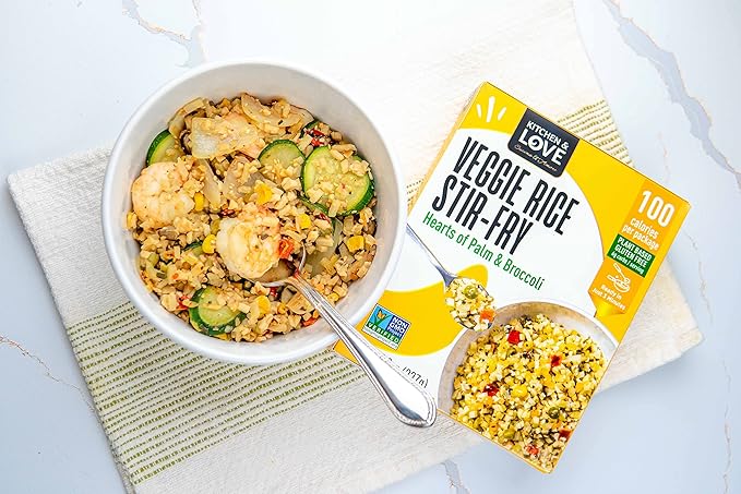 Kitchen &amp Love Hearts of Palm Veggie Rice Stir Fry Low Carb Low Calories Plant Based Non GMO Gluten Free Rice Alternative Vegan Easy to Prepare Quick Meal 8 Oz (Pack of 6)