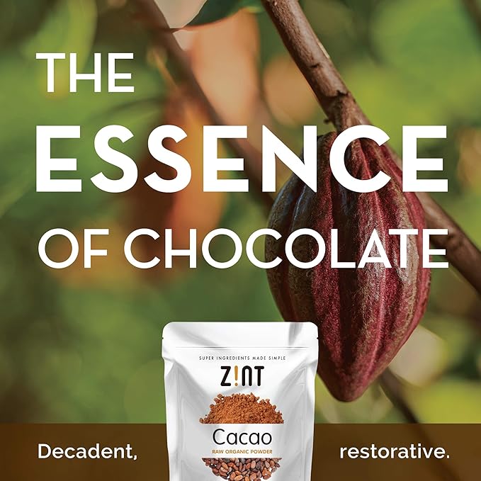 Zint Organic Cacao Powder (32 oz): Paleo-Certified Organic Non GMO Anti Aging Antioxidant Superfood Gluten Free Cocoa Cacao Beans Pure Delicious Chocolate Essence 32 Ounce