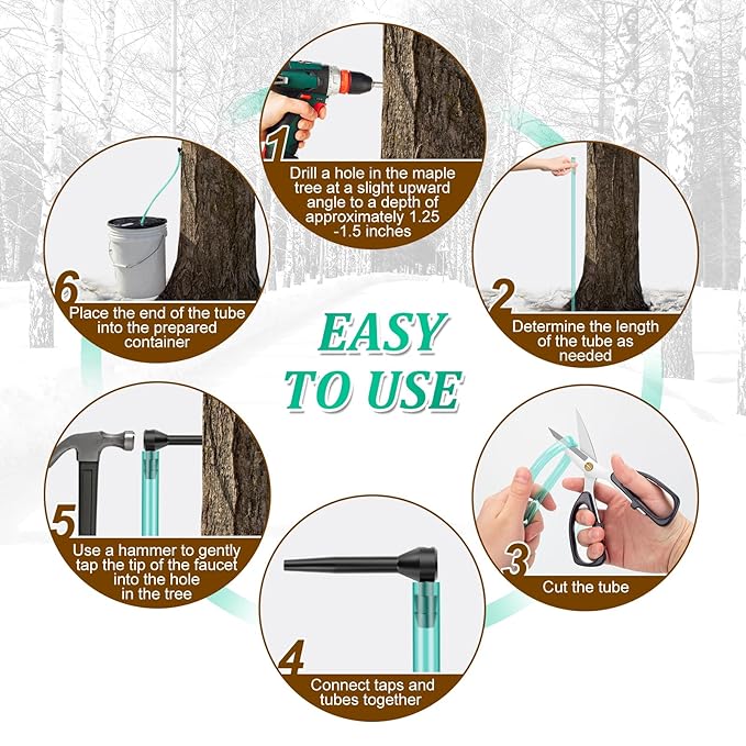 15 Set Maple Syrup Tapping Kit ROOKEA Maple Tree Sap Taps 32Ft Food Grade Tubing Lines Tap Drill Bit Tapping Filter for Birch Syrup Supplies Collection Beginner Accessories