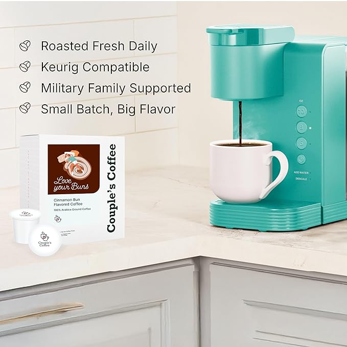 Couple's Coffee K-Cups | Cinnabon Flavored Coffee | Gives Back to Military Families | Love your Buns | Gourmet Ground Coffee with Cinnamon Bun Flavors | Compatible with K-Cups &amp Single Serve Brewe