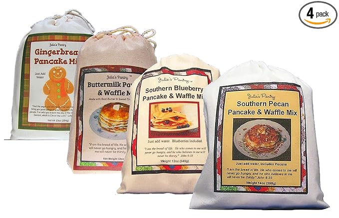 Southern Pancake Deluxe Variety Pack 4 Flavors Buttermilk Pecan Blueberry and Gingerbread Mixes
