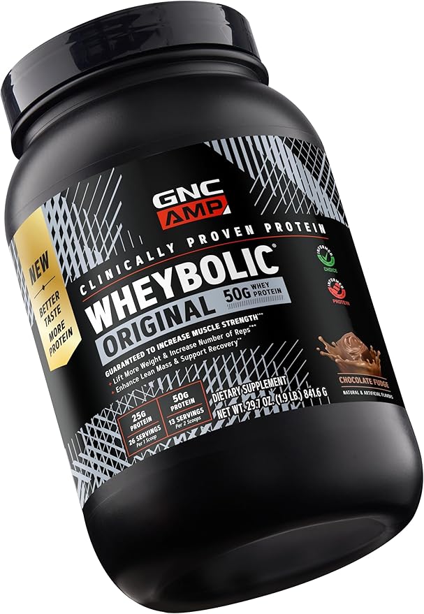 GNC AMP New Wheybolic- Clinically Studied Whey Protein Powder for Workouts &amp Active Lifestyles- High Leucine Content- Smooth Mixing Drink Mix for Fitness Shakes- Chocolate Fudge- 29.7 Oz (13 Servi