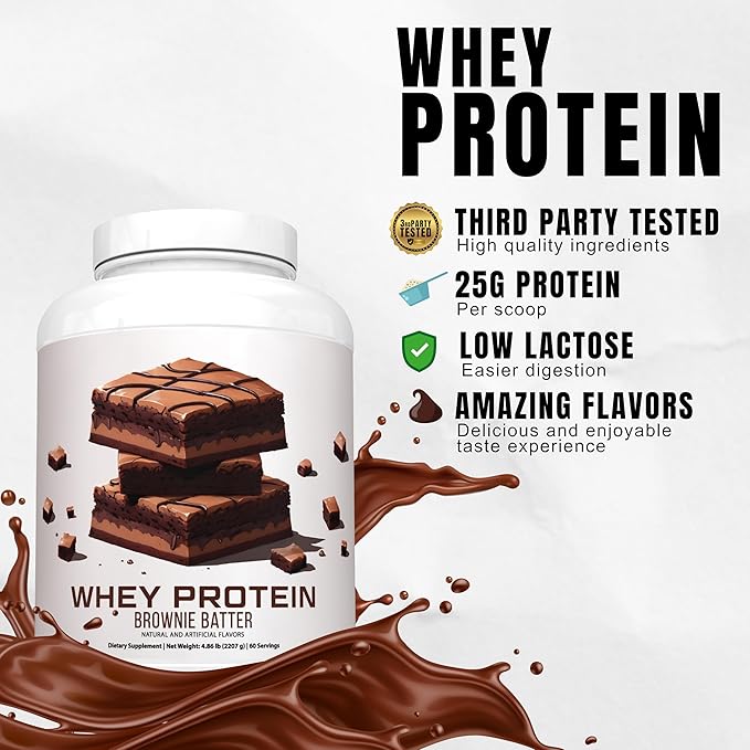 Ekkovision Protein Powder Brownie Batter Flavor 25 G Whey Protein per Scoop Low Lactose High Protein for Men &amp Women With Active Lifestyles Perfect for Shakes Smoothies and Recipes 60 Serv