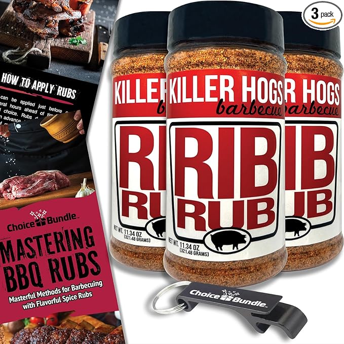 Killer Hogs Rib Rub Premium BBQ Barbecue Spice Seasoning 3 pk (34.02 oz) + Guide &amp Bottle Opener (5 Items)!