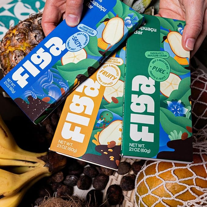 Figa Foods 63% Cupuaçu Bars - Naturally Caffeine-Free Date Sweetened Vegan Gluten Free Only 3 Ingredients Variety Pack - Pure Salty + Fruity