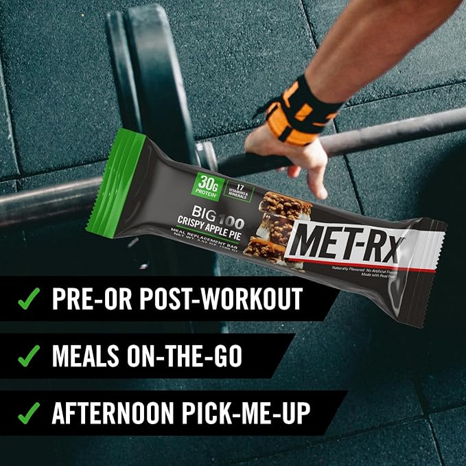 MET-Rx Big 100 Colossal Protein Bars Crispy Apple Pie Meal Replacement Bars 9 Count