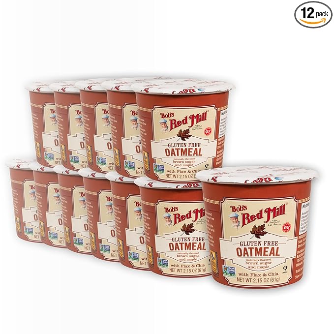 Bob's Red Mill GF Oatmeal Cup Maple &amp Brown Sugar 2.15 Ounce Cup (Pack of 12) - Non GMO Whole Grain Kosher
