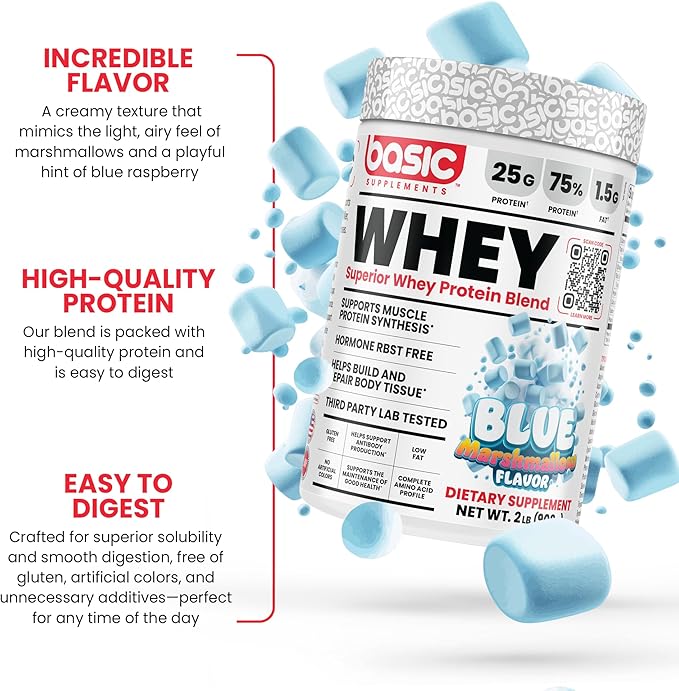 Whey Protein Powder 25g Protein Complete Amino Acid Profile Gluten-Free Low Fat RBST-Free Supports Muscle Recovery &amp Antibody Health