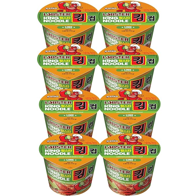 Paldo Fun &amp Yum Lime Lobster Instant Big Cup Noodles with Soup Lime Lobster Seafood Flavor Based Broth Best Oriental Style Original Korean King Cup Ramyun 3.88oz (Pack of 8)