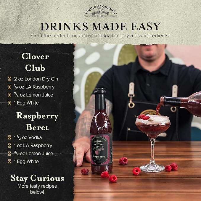 Liquid Alchemist Raspberry Syrup for Drinks - Real Ingredients Make our Raspberry Puree for Drinks the Perfect Drink Mixer - Our Cocktail Syrup is Non-GMO &amp Vegan (25.4 oz)
