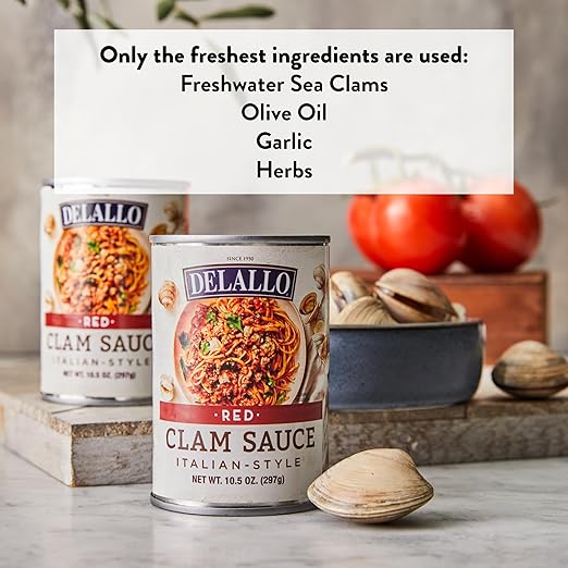 DeLallo Italian Red Clam Sauce 10.5 Ounce Can 6 Pack Made with Fresh Sea Clams Dairy Free