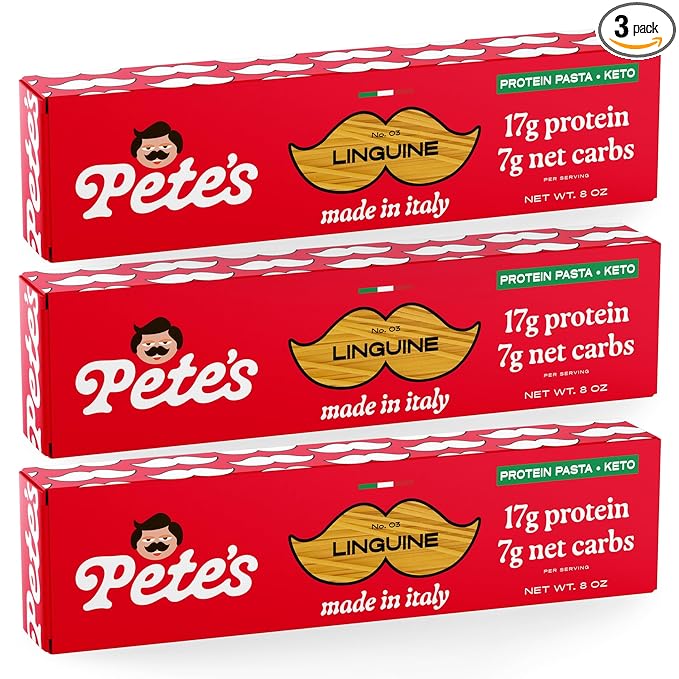 Low Carb Protein Pasta | Linguine with 17g Protein 7g Carbs | Healthy Keto Pasta Made in Italy | 3-Pack 8oz - Pete’s Pasta
