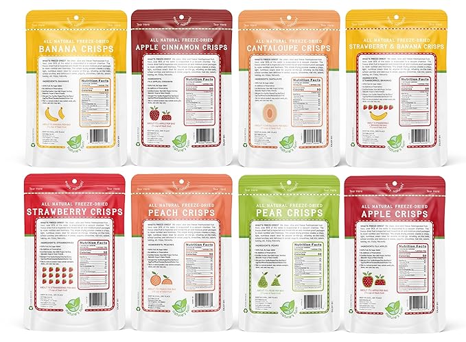 Nature’s Turn Freeze-Dried Fruit Crisps –Healthy Gluten-FreeCrispy &amp Delicious Plant-Based Snack Ideal for Cereal Smoothies School Lunches &amp On-the-Go Sampler Variety Bags of 8 (0.53 o