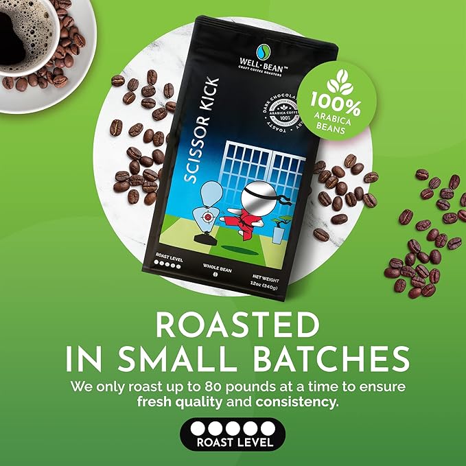 Well-Bean Coffee - Scissor Kick Whole Coffee Beans Blend Dark Roast Coffee Beans Vegan &amp Gluten-Free Keto Coffee Papua New Guinea Brazilian &amp Sumatra Coffee 2 lb
