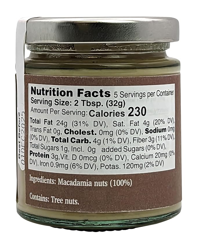 Nutural World - Smooth Macadamia Nut Butter 6 Oz (170g) / 100% pure single ingredient