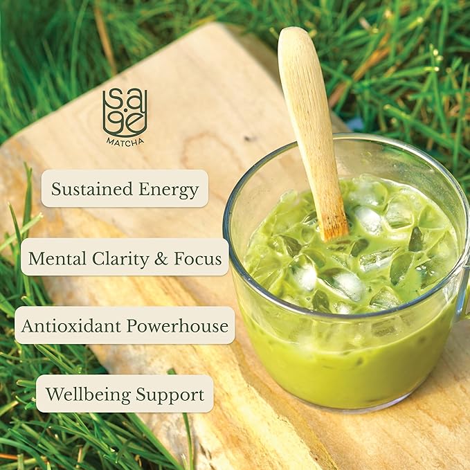Sage Matcha Focus Organic Matcha Latte Packets - Ceremonial Grade Japanese Matcha Powder with Oat Milk - Unsweetened Plant-Based Instant Matcha Latte Drink Mix Dairy-Free - 6 Single-Serve Sticks