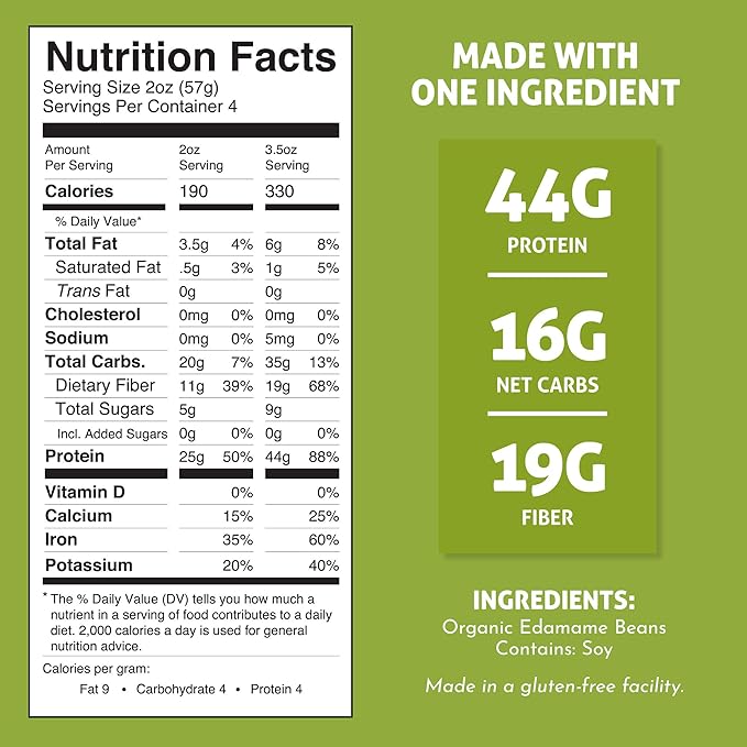 The Only Bean - Organic Edamame Fettuccine Pasta - High Protein Keto Friendly Gluten-Free Vegan Non-GMO Kosher Low Carb Plant-Based Bean Noodles - 8 oz (6 Pack)
