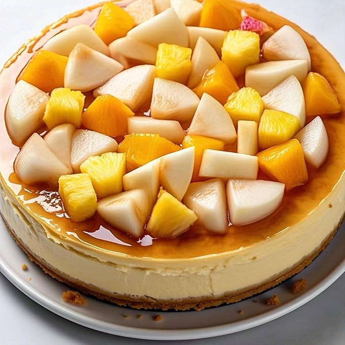 ANDY ANAND CHOCOLATIER Tropical Fruit Cheesecake 9” 2 lbs | Creamy New York-Style Dessert Glazed with Pineapple Pears &amp Peach | Bakery-Fresh Gourmet Indulgence