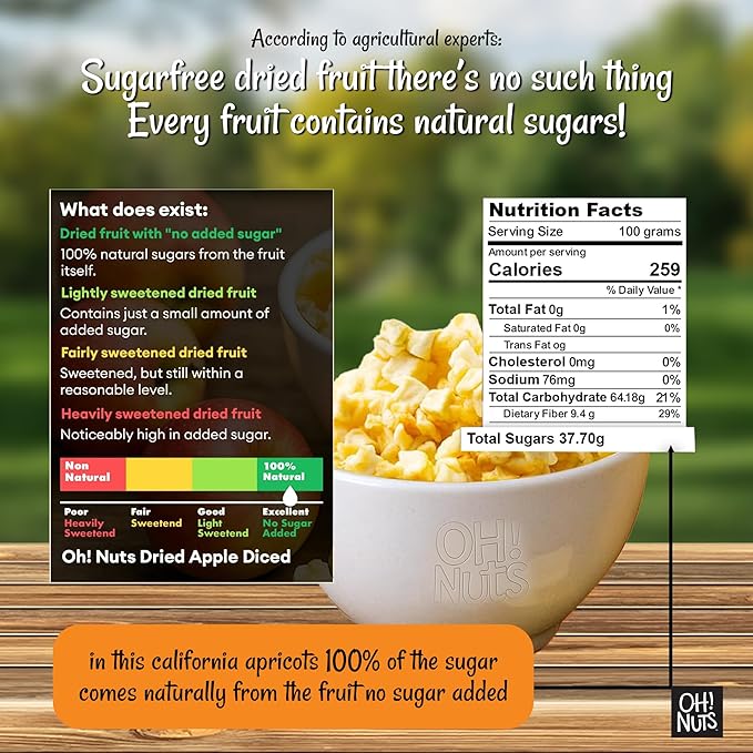 Oh! Nuts Dried Apple - 1 lb - Dried Fruit Diced - No Added Sugar - Dehydrated Fruit Bites - Packed in New York Zip-Seal Bag for Exceptional Freshness