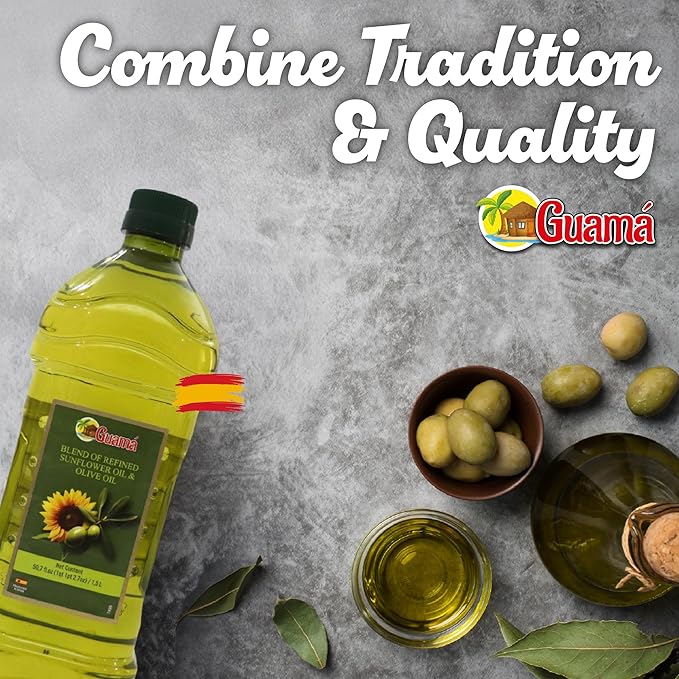 GUAMA - Olive Oil for Cooking Blend - Sunflower Oil Cooking Mix 51 fl oz 1.5 L 95% Refined Sunflower Oil &amp 5% Extra Virgin Olive Oil Everyday Cooking - Aceite para Cocinar Aceite de Cocina