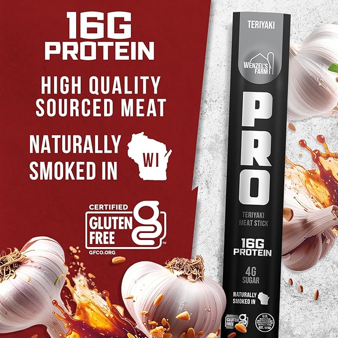 Wenzel's Farm PRO Snack Sticks - Naturally Smoked Handcrafted with Real Quality Meat (Teriyaki) Pack of 10 Sticks (1.9oz Each)