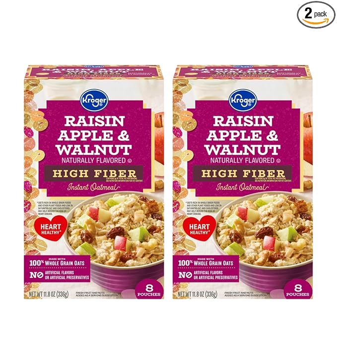 Raisin Apple &amp Walnut High Fiber Instant Oatmeal (2 Boxes 11.8 oz. each box 8 small pouches in each box)