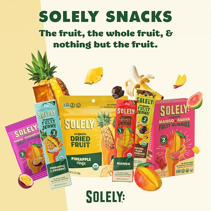 SOLELY - Organic Mango &amp Blueberry Whole Fruit Gummies (Pack of 8 Boxes 5 Bags per Box) - Real Fresh Fruit - Healthy Snacks for Adults &amp Kids - Non GMO Vegan Snacks Shelf Stable - 40 Bags (