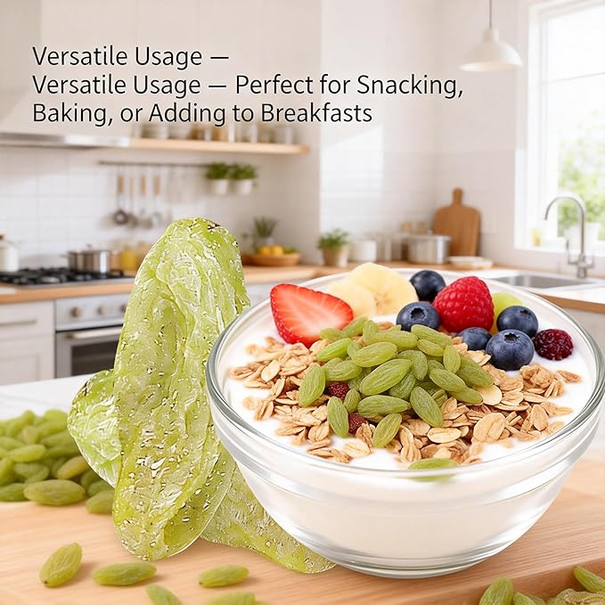 500g Green Raisins - Large Plump Soft Dried Fruit Snack No Added Sugar Ready To Eat For Baking Oatmeal Yogurt &amp Trail Mix