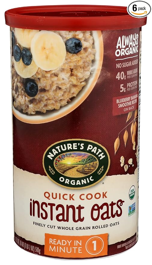 Nature's Path Organic Quick Cook Instant Oats Cereal 5g Protein USDA Certified Organic Non-GMO 18 Oz (Pack of 6)
