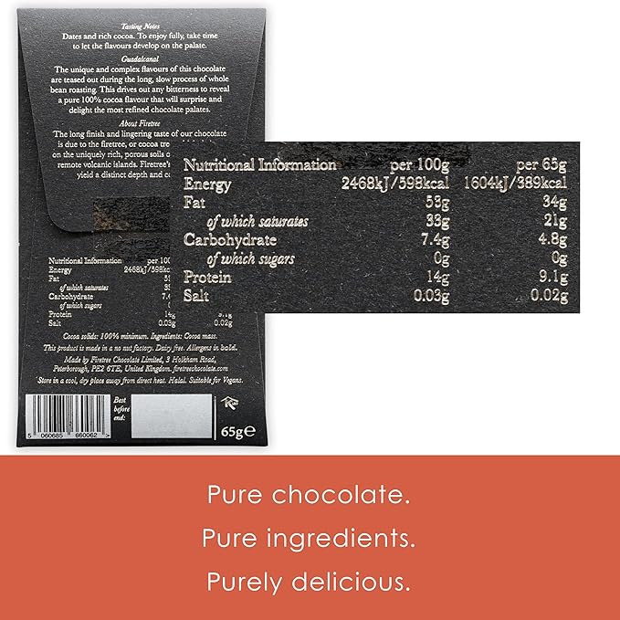 Firetree Solomon Island Guadalcanal 100% Dark Chocolate 3 Pack - UK Chocolate - Premium Craft Artisanal Direct-Trade Single-Origin Bean-to-bar - Vegan Keto Paleo Kosher Halal Soy-Free Glute