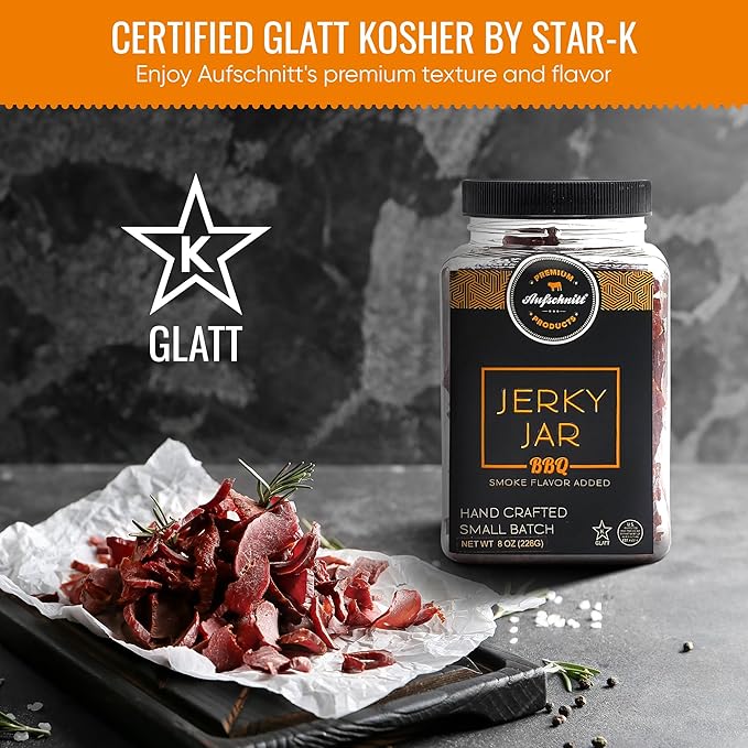 Aufschnitt Meats Beef Jerky Jar - Grass Fed Beef - Kosher and Keto Friendly - Gift Idea - 8 oz Jar BBQ