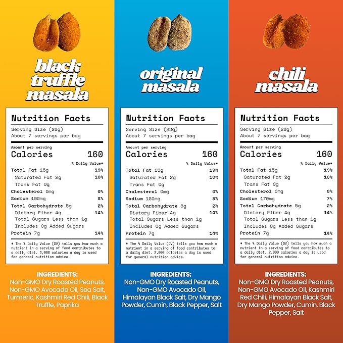 Confusion Snacks Avocado Oil South Asian Spiced Peanuts Flavored Variety Pack - Gluten Free and Seed Oil Free | Spicy Savory &amp Salty Nuts 7 oz (Pack of 3) | Non-GMO High Protein Keto Snacks fo