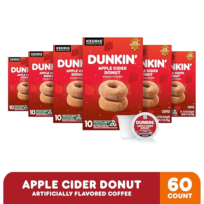 Dunkin’ Apple Cider Donut Artificially Flavored Coffee Keurig K-Cup Pods 10 Count Box (Pack of 6)