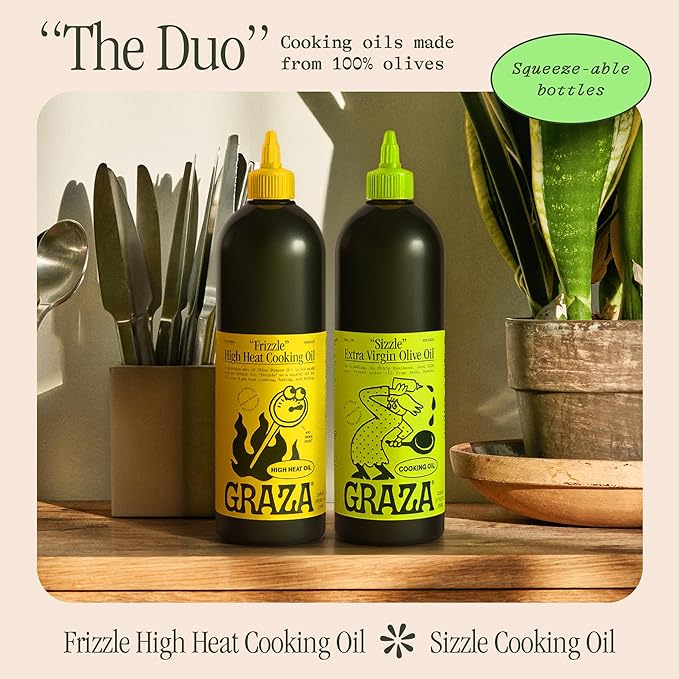 Graza Cooking Oil Bundle - Frizzle High Heat (750ml) &amp Sizzle Extra Virgin Cooking Oil (750ml)