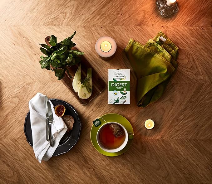 Ahmad Tea Herbal Tea Sweet Mint Fennel &amp Biotin 'Digest' Natural Benefits Teabags 20 ct (Pack of 6) - Decaffeinated &amp Sugar-Free