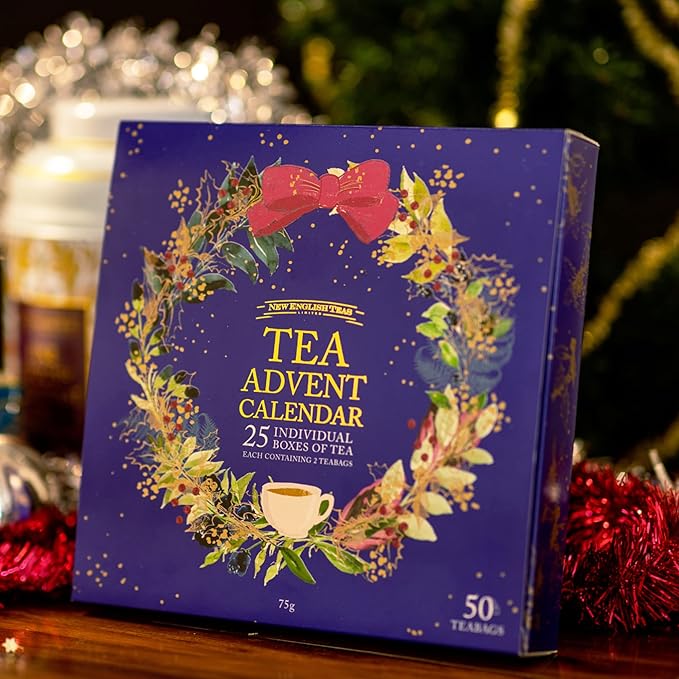 New English Teas Christmas Tea Advent Calendar 50 Pyramid Teabags 5 Festive Black Tea Fruit &amp Herbal Blends