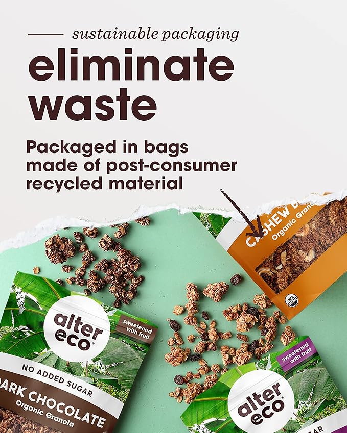 Alter Eco Dark Chocolate Granola Healthy Organic Breakfast &amp Snack Naturally Sweetened with Fruit Vegan No Artificial Sugars or Additives Regeneratively-Farmed Oats (Dark Chocolate - 6 Pack)