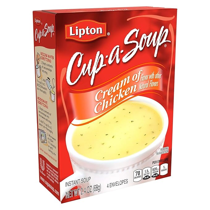 SOUP SECRETS Lipton Cup-a-Soup Instant Soup For a Warm Cup of Soup Cream of Chicken Only 70 Calories Per Serving 4 Count (12 Pack)