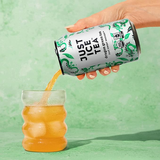 Just Ice Tea Dragon Green Iced Tea 12-Pack (12oz Cans) Green Tea USDA Certified Organic Real Brewed Low Calorie No Artificial Sweeteners Fair Trade Made in USA.