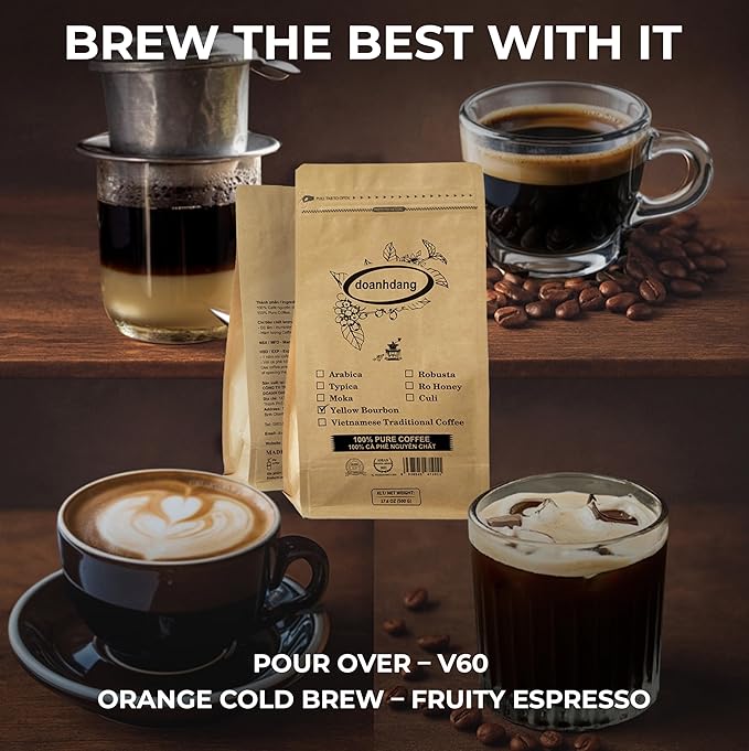 doanhdang - 17.6 Oz Premium Yellow Bourbon Whole Bean Coffee 100% Medium Roast Rich Flavor for Espresso Shot and Brew Origin from Vietnam Whole Med Roast Beans