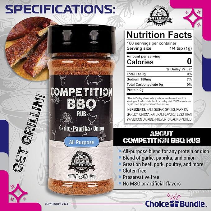 Pit Boss Competition BBQ All Purpose AP Premium Barbecue Mixed Seasoning Spice &amp Rub 4 pk Choice Bundle (25.2 oz) + Guide &amp Keychain Bottle Opener (6 Items)!