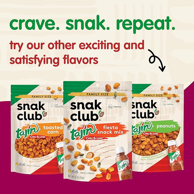Snak Club Tajin Crunchy Peanuts Nuts with Chili and Lime Seasoning Mild 2.25 oz Snack Bags 12 Pack