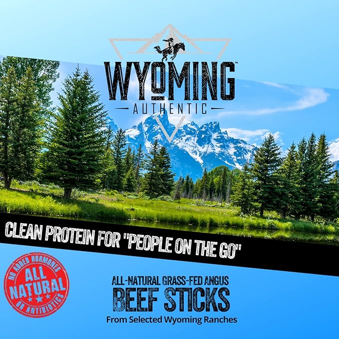 Wyoming 100% Grass Fed Beef Sticks - 4X Each Flavor - Cowboy Hickory smoke Wild Ginger &amp Original Jalapeno - Clean Tasty Meat Sticks snacks with 6g of protein made with Angus Beef Sticks Nitrate