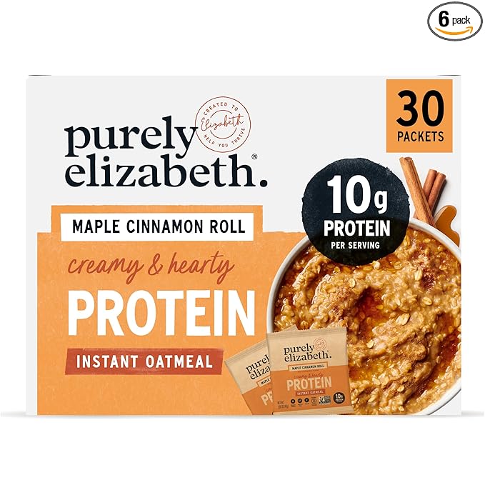 Purely Elizabeth Creamy &amp Hearty Protein Instant Oatmeal Maple Cinnamon Roll Vegan Friendly Organic Gluten Free &amp Non-GMO 5 Count 8.3 Ounce (Pack of 6)