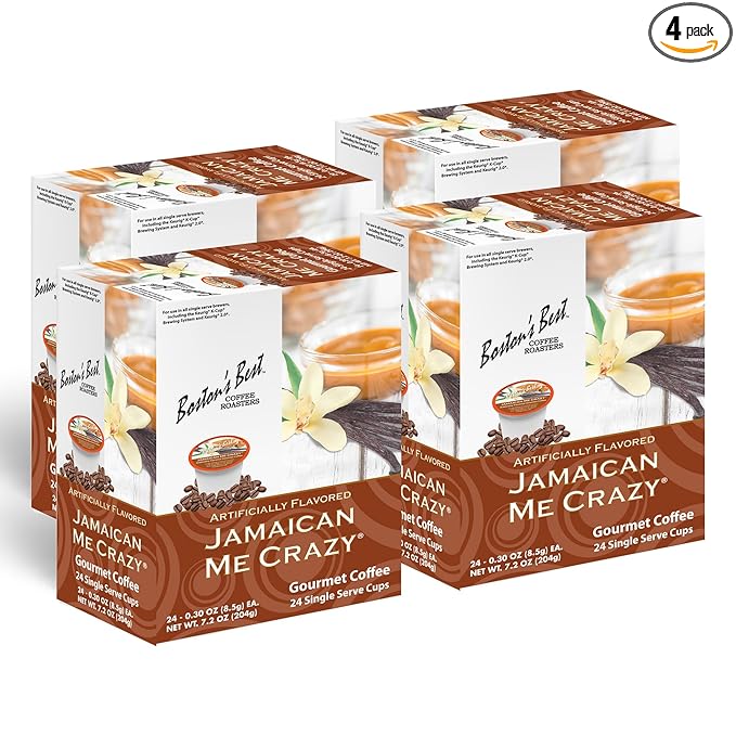Boston’s Best - Jamaican Me Crazy Flavored Delicious Gourmet Coffee Compatible with Keurig Coffee Maker 24 Count (Pack of 4)