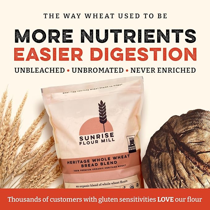 Sunrise Flour Mill Heritage Whole Wheat Bread Blend - 5 lb | USDA Organic All Purpose Flour Unbleached - Non-GMO Kosher Grown Without Glyphosate Ancient Grains Bread Flour Organic.