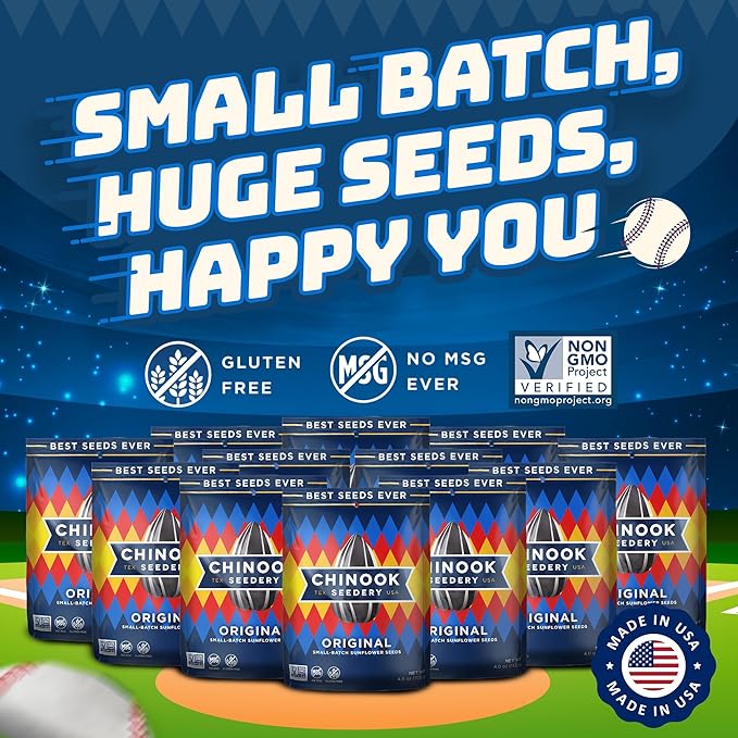 Chinook Seedery Sunflower Seeds to Eat — Jumbo Flavored Roasted Low Sodium Snacks — Keto Friendly Gluten-Free Non-GMO — Original Flavor 4 oz (12-Pack)